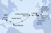 Miami,Philipsburg,Ponta Delgada,Lisbon,Cadiz,Malaga,Palma de Mallorca,Marseille