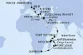 Venice-Marghera,Split,Heraklion,Rhodes,Suez Canal North,Suez Canal South,Aqaba,Sharm El-Sheikh,Port Victoria,Nosy Be,Antsiranana,Port Louis,La Possession,Durban