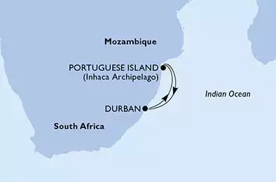 MSC ARMONIA - itinerár  3 nocí odchod z Durban South Africa dňa 11/12/2026 - South Africa,Mozambique