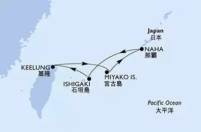 MSC BELLISSIMA - itinerár  4 nocí odchod z Naha (Okinawa) Japan dňa 06/12/2026 - Naha,Ishigaki,Keelung,Miyako Is.,Naha