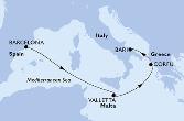 Barcelona,Valletta,Corfu,Bari