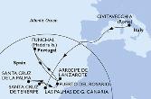 Civitavecchia,Las Palmas de G.Canaria,Santa Cruz de La Palma,Santa Cruz de Tenerife,Puerto del Rosario,Funchal,Arrecife de Lanzarote