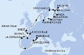 Marseille,Barcelona,La Coruna,Bilbao,La Rochelle,Brest,Warnemunde,Gdynia,Klaipeda,Riga,Tallinn,Helsinki,Stockholm,Stockholm