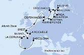 Barcelona,La Coruna,Bilbao,La Rochelle,Brest,Warnemunde,Gdynia,Klaipeda,Riga,Tallinn,Helsinki,Stockholm,Stockholm,Copenhagen