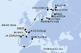 Barcelona,La Coruna,Bilbao,La Rochelle,Brest,Warnemunde,Gdynia,Klaipeda,Riga,Tallinn,Helsinki,Stockholm,Stockholm