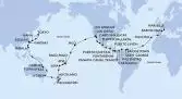 Marseille,Barcelona,Funchal,Bridgetown,Saint George,Willemstad,Cartagena,Puerto Limon,CTB-Panama Canal,BLB-Panam Canal,Puntarenas,Puerto Quetzal,Puerto Vallarta,Cabo San Lucas,San Diego,Los Angeles,Los Angeles,Hilo,Pago Pago,Apia,Suva,Auckland,Auckland,Wellington,Sydney,Sydney,Townsville,Cairns,Manila,Manila,Keelung,Ishigaki,Naha,Tokyo,Tokyo