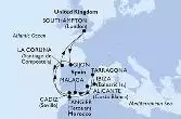 Southampton,Gijon,Cadiz,Malaga,Alicante,Ibiza,Tarragona,Tangier,La Coruna,Southampton