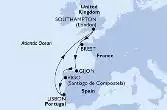 Southampton,Brest,Gijon,Vigo,Lisbon,Southampton