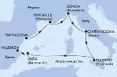 Tarragona,Marseille,Genoa,Civitavecchia,Palermo,Ibiza,Valencia