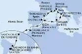 Valencia,Ibiza,Cagliari,Civitavecchia,Genoa,Marseille,Tarragona,Casablanca,Santa Cruz de Tenerife,Salvador,Rio de Janeiro,Santos