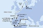 Barcelona,Alicante,Gibraltar,Cadiz,La Coruna,Bilbao,La Rochelle,Kiel