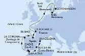 Barcelona,Alicante,Gibraltar,Cadiz,La Coruna,Bilbao,La Rochelle,Kiel,Copenhagen