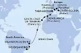 Civitavecchia,Genoa,Marseille,Tarragona,Casablanca,Santa Cruz de Tenerife,Salvador,Rio de Janeiro