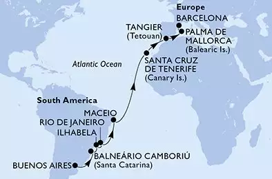 MSC FANTASIA - itinerár  19 nocí odchod z Buenos Aires Argentina dňa 23/03/2026 - Argentina,Brazil,Spain,Morocco