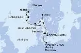Copenhagen,Warnemunde,Haugesund,Bergen,Kristiansand,Oslo,Copenhagen