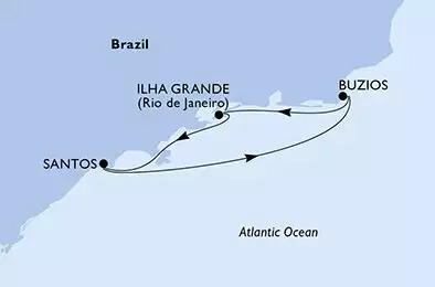 MSC MUSICA - itinerár  4 nocí odchod z Santos Brazil dňa 26/11/2026 - Santos,Buzios,Ilha Grande,Santos