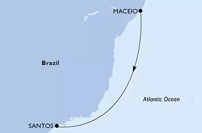 MSC VIRTUOSA - itinerár  3 nocí odchod z Maceio Brazil dňa 23/12/2026 - Maceio,Santos