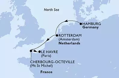 MSC PREZIOSA - itinerár  4 nocí odchod z Hamburg Germany dňa 18/10/2026 - Germany,Netherlands,France