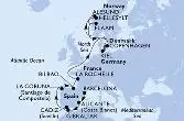 Barcelona,Alicante,Gibraltar,Cadiz,La Coruna,Bilbao,La Rochelle,Kiel,Copenhagen,Hellesylt,Alesund,Flaam,Kiel,Copenhagen