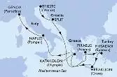 Trieste,Split,Piraeus,Kusadasi,Heraklion,Katakolon,Naples,Genoa