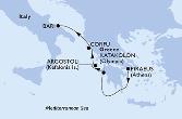 Piraeus,Katakolon,Cefalonia,Corfu,Bari