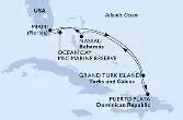 Miami,Ocean Cay,Grand Turk Island,Puerto Plata,Nassau,Miami