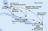 Miami,Ocean Cay,Grand Turk Island,Nassau,Miami,Philipsburg,Basseterre,Charlotte Amalie,Puerto Plata,Miami