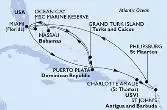 Miami,Puerto Plata,Charlotte Amalie,St John s,Philipsburg,Miami,Ocean Cay,Grand Turk Island,Puerto Plata,Nassau,Miami