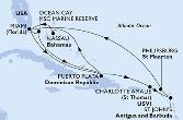 Miami,Ocean Cay,Puerto Plata,Nassau,Miami,Puerto Plata,Charlotte Amalie,St John s,Philipsburg,Miami