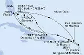 Miami,Ocean Cay,Puerto Plata,Nassau,Miami,Puerto Plata,Charlotte Amalie,St John s,Philipsburg,Miami