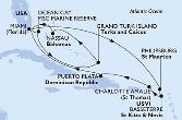 Miami,Philipsburg,Basseterre,Charlotte Amalie,Puerto Plata,Miami,Ocean Cay,Grand Turk Island,Nassau,Miami
