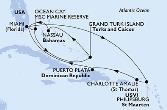 Miami,Philipsburg,Charlotte Amalie,Puerto Plata,Miami,Ocean Cay,Grand Turk Island,Nassau,Miami