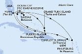 Miami,Grand Turk Island,Puerto Plata,Ocean Cay,Nassau,Miami,Philipsburg,Charlotte Amalie,Puerto Plata,Miami
