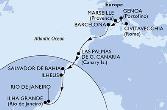 Civitavecchia,Genoa,Marseille,Barcelona,Las Palmas de G.Canaria,Salvador,Ilheus,Ilha Grande,Rio de Janeiro