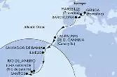 Genoa,Marseille,Barcelona,Las Palmas de G.Canaria,Salvador,Ilheus,Ilha Grande,Rio de Janeiro,Santos