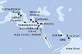 Civitavecchia,Naples,Piraeus,Marmaris,Limassol,Alexandria,Suez Canal North,Suez Canal South,Muscat,Doha