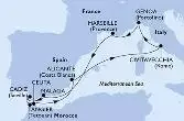Marseille,Malaga,Cadiz,Tangier,Ceuta,Alicante,Civitavecchia,Genoa,Marseille