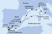 Malaga,Cadiz,Tangier,Ceuta,Alicante,Civitavecchia,Genoa,Marseille,Malaga