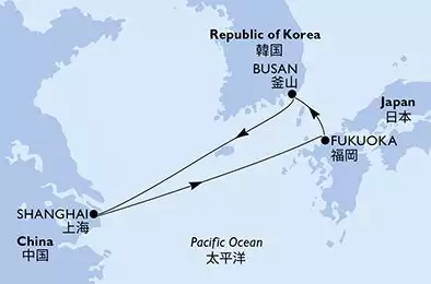 MSC BELLISSIMA - itinerár  5 nocí odchod z Shanghai China dňa 18/08/2026 - China,Japan,Korea