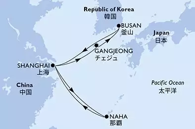 MSC BELLISSIMA - itinerár  8 nocí odchod z Shanghai China dňa 01/08/2026 - China,Japan,Korea