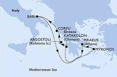 MSC ORCHESTRA  - itinerár  7 nocí odchod z Piraeus Greece dňa 18/05/2027 - Greece,Italy