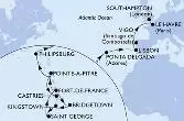 Pointe-a-Pitre,Castries,Bridgetown,Kingstown,Saint George,Fort de France,Pointe-a-Pitre,Philipsburg,Ponta Delgada,Lisbon,Vigo,Le Havre,Southampton