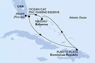 MSC SEASHORE - itinerár  6 nocí odchod z Miami United States dňa 12/12/2027 - United States,Bahamas,Dominican Republic