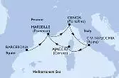 Barcelona,Marseille,Genoa,Civitavecchia,Ajaccio,Marseille