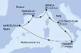 Civitavecchia,Messina,Barcelona,Marseille,Genoa,Civitavecchia