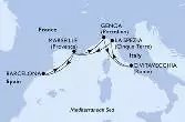 Barcelona,Marseille,Genoa,Civitavecchia,La Spezia,Marseille,Barcelona