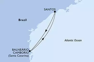 MSC SEAVIEW - itinerár  3 nocí odchod z Santos Brazil dňa 02/12/2026 - Santos,Balneario Camboriu,Santos