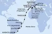 Buenos Aires,Santos,Rio de Janeiro,Maceio,Mindelo,Funchal,Lisbon,Tangier,Malaga,Palma de Mallorca,Barcelona,Marseille,Genoa