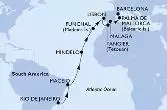 Rio de Janeiro,Maceio,Mindelo,Funchal,Lisbon,Tangier,Malaga,Palma de Mallorca,Barcelona