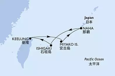MSC BELLISSIMA - itinerár  5 nocí odchod z Keelung (Taipei) Taiwan (China) dňa 29/11/2026 - Taiwan (China),Japan